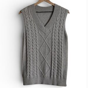 Classic V-Neck Cable Knit Sweater Vest Gray Women’s S